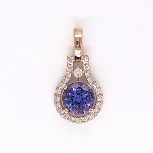 1ct Tanzanite Pendant in Solid 14K Rose Gold in Natural Diamond Accents